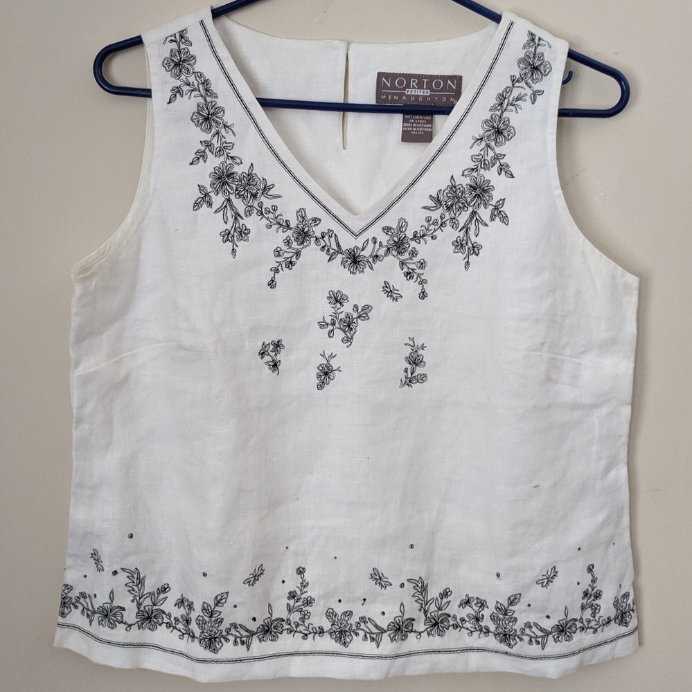 Linen top with embroidered florals